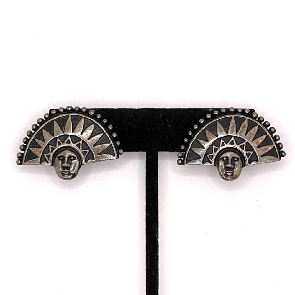 Laurel Burch Vintage Native Dancer Aztec Pierced Pewter Earrings Rare